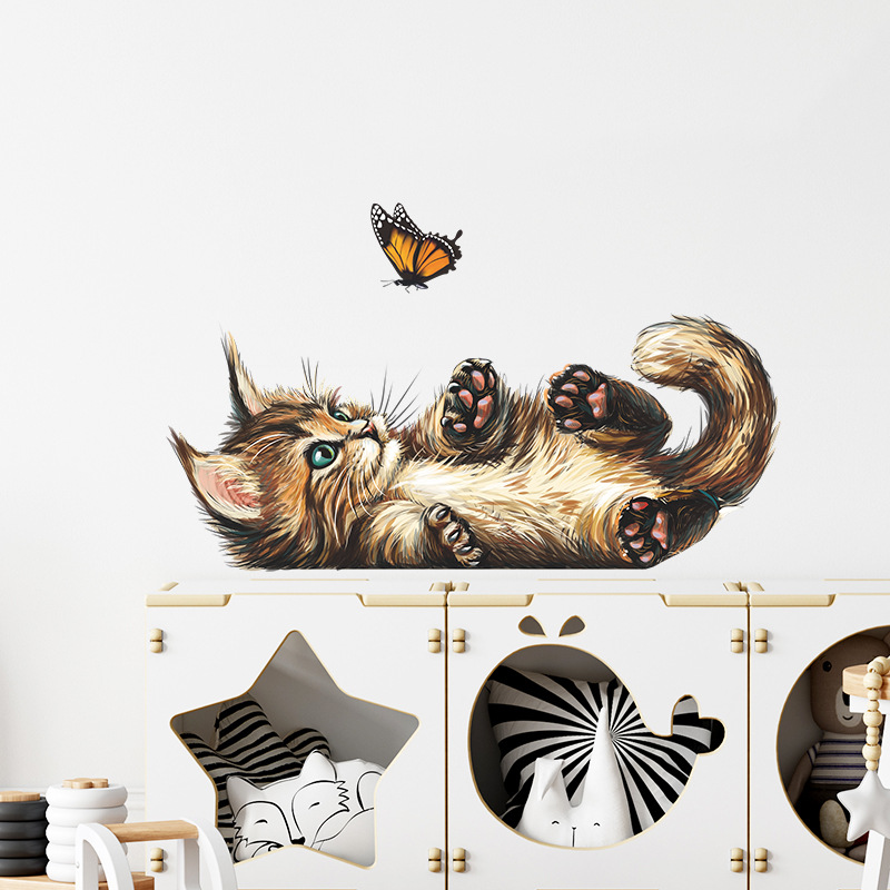 T15# Cute Kitten Butterfly Pla - огляд і ціна Home Bathroom Wallpaper