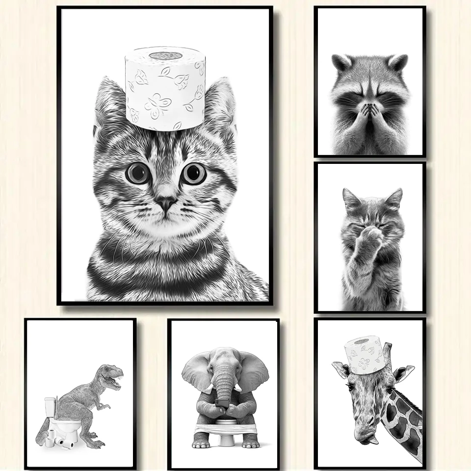 Cute Cat Elephant Dog Giraffe  - огляд і ціна Home Bathroom Wallpaper
