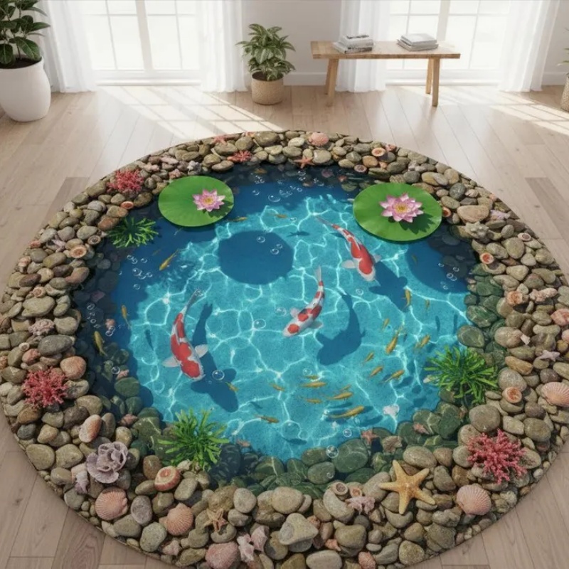 2D Visual Koi Fish Pond Round  - огляд і ціна Home Goods Bathroom Rugs