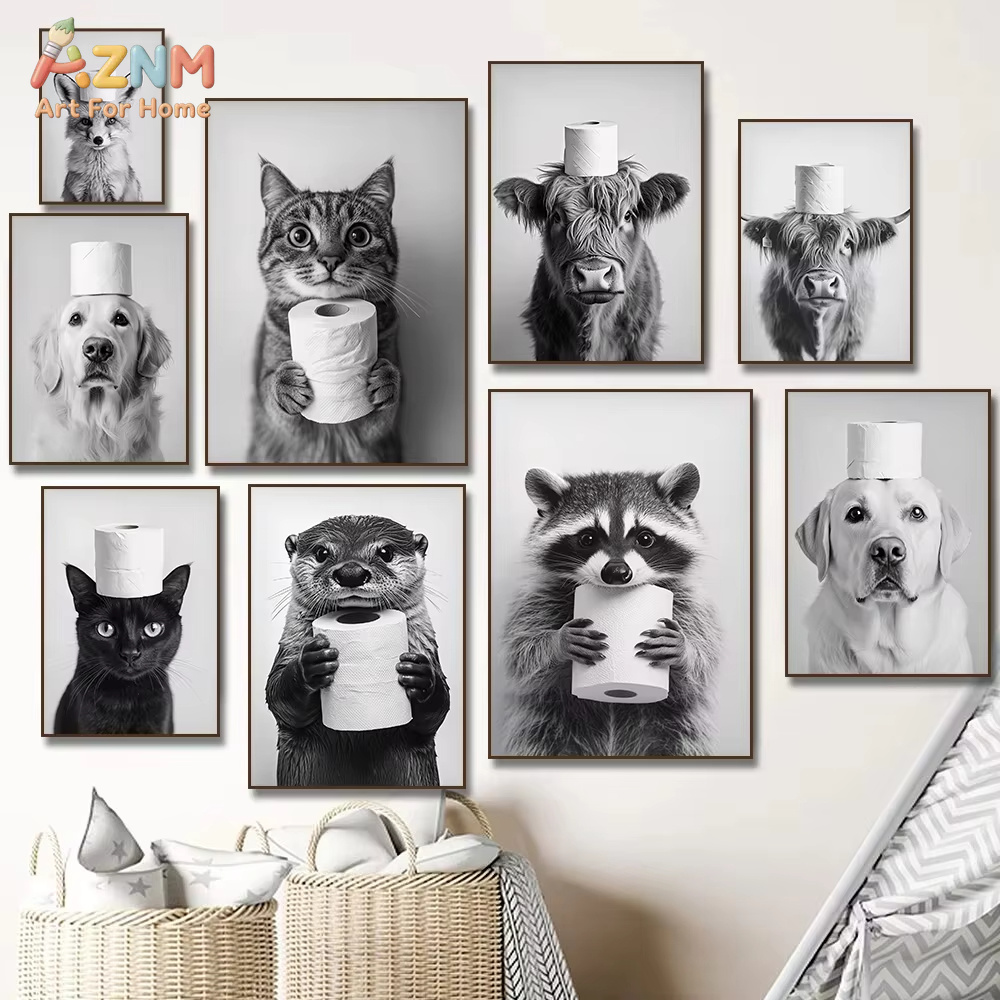 1PC, Highland Cow Otter Cat Ra - огляд і ціна Home Bathroom Wallpaper