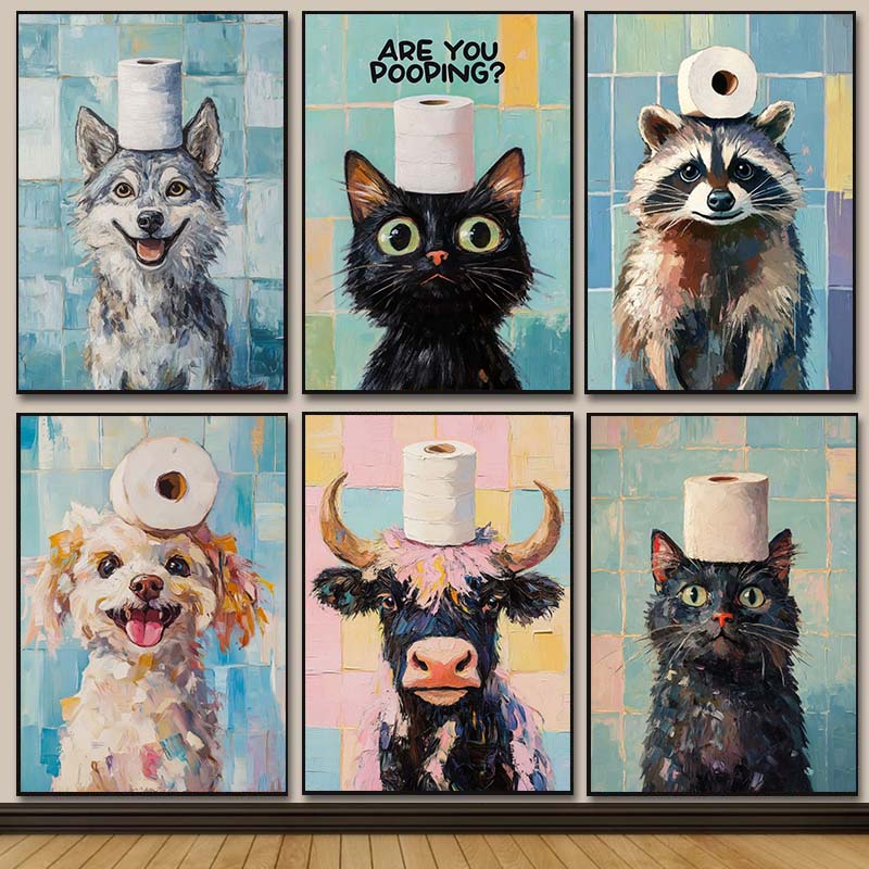 Cute Animal Oil Painting on Di - огляд і ціна Home Bathroom Wallpaper