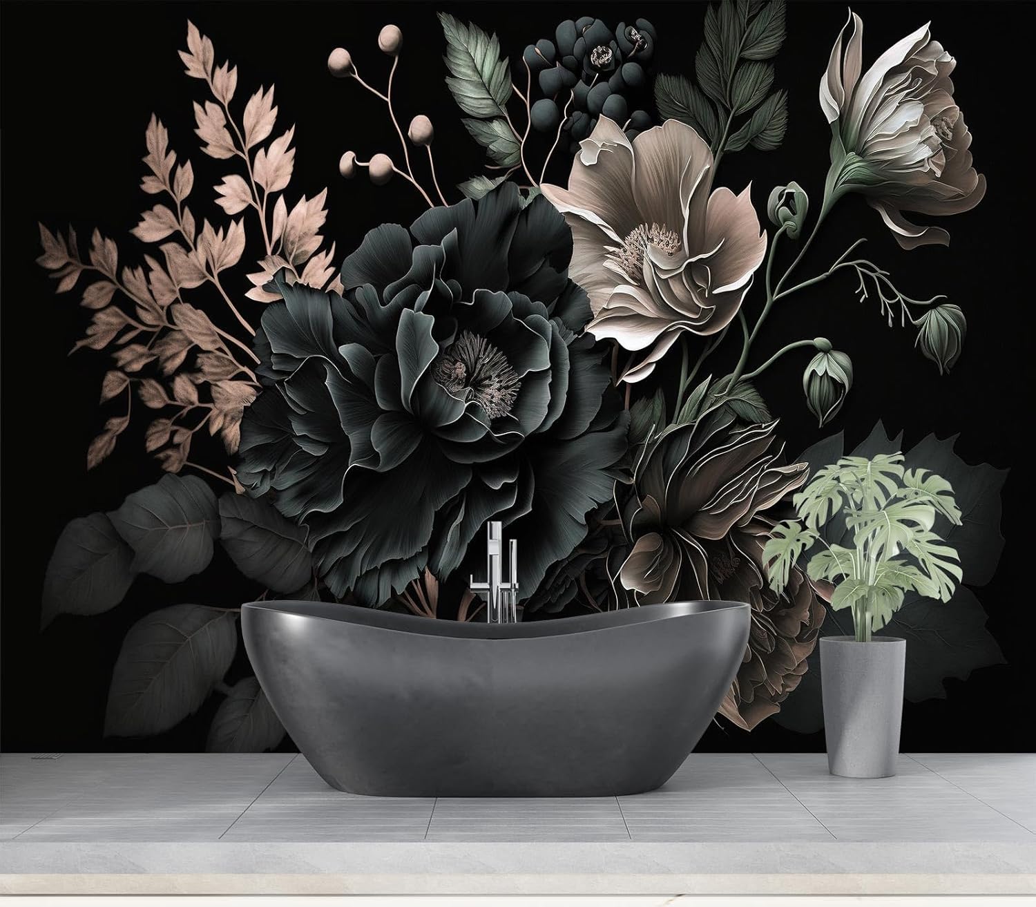 Dramatic Dark Floral Botanical - огляд і ціна Home Bathroom Wallpaper