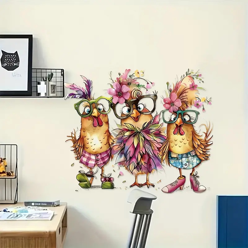 Three Funny Cartoon Chicks Wal - огляд і ціна Home Bathroom Wallpaper